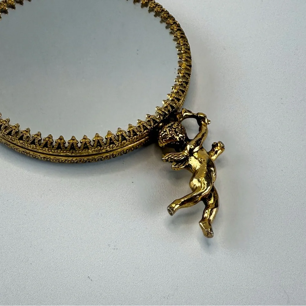 Antique Gold Cherub Mini Hand Mirror